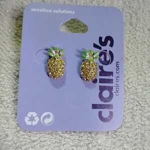 Yellow 💛 green 💚 pineapple 🍍 crystal 🔮 earrings Claire's sensitive solutions